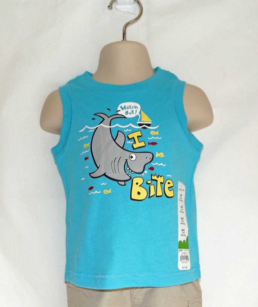 Jumping Beans Boys Blue Shark Fish Tank Top Tee Szs 6 to 9 MO 12 MO