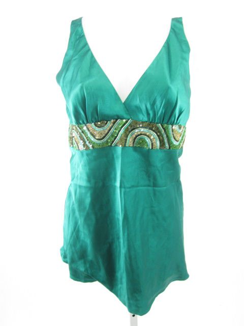 Julie Brown Green Silk Sleeveless Sequin Shirt Sz S