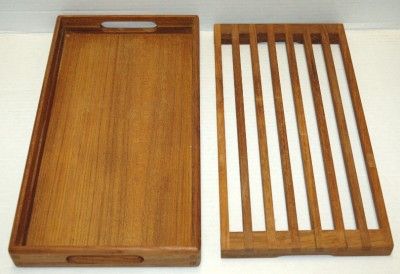 KALMAR DESIGNS TEAK WOOD Serving Tray 2 Pieces. Measure 15 1/2 x 8 1