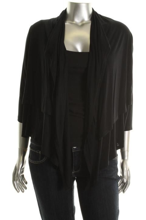 Karen Kane New Black Double Layer Asymmetric Drapey Cardigan Top Shirt