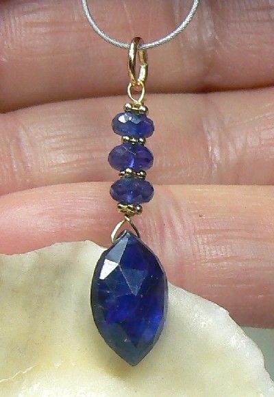 RARE Natural Kashmere Blue Faceted Marquise Kyanite 14k Gold Pendant