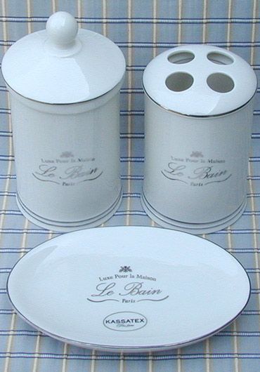 Porcelain Bath Accessory Set Cotton Jar Toothbrush Holder Soap Dish Le