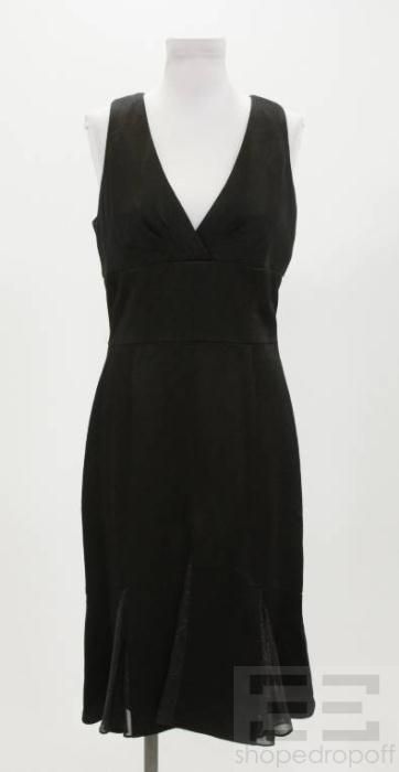 Kay Unger Black Crepe Satin Flounce Hem Cocktail Dress Size 6