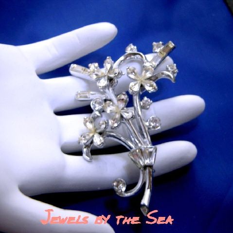 Clear Keystone Baguette Rhinestone Rhodium Back Brooch