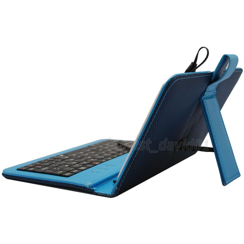 Blue 7 inch Leather Case Keyboard+Stylus For 7 Android A13 MID Tablet