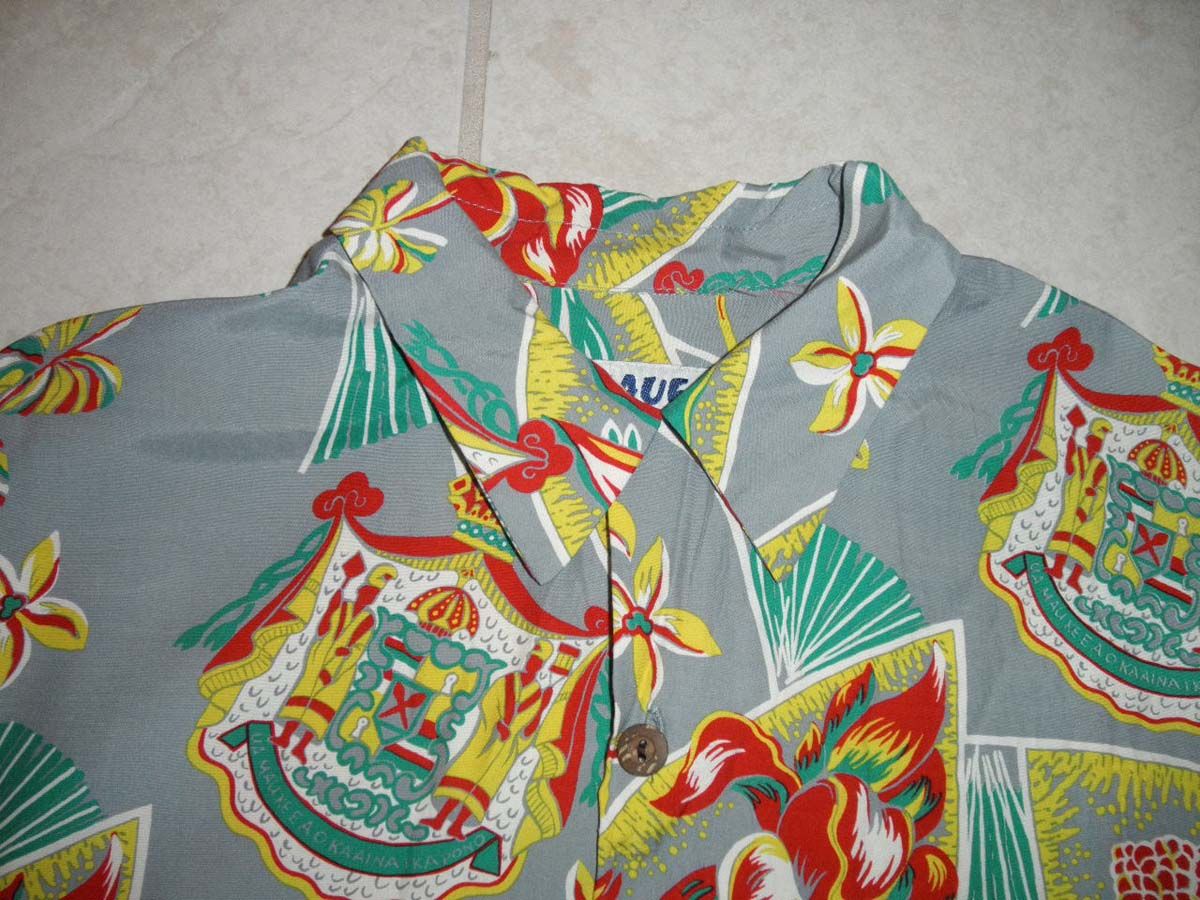 Kilauea Mens Hawaiian Shirt Large Button Down Camp Gray Green Yellow