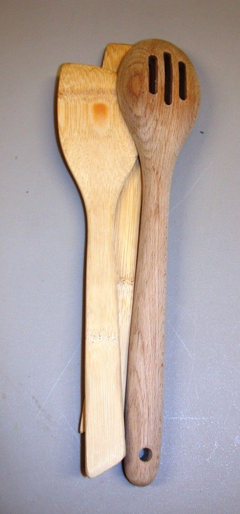 Wooden Kitchen Utensils Thick Slotted Spoon 2 Flat Stirrers