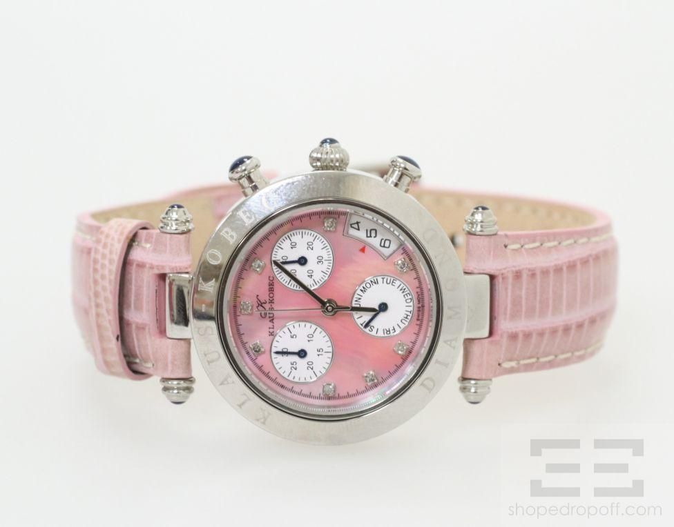 Klaus Kobec Pink Leather Diamond Mother of Pearl Quartz Watch KKB1918