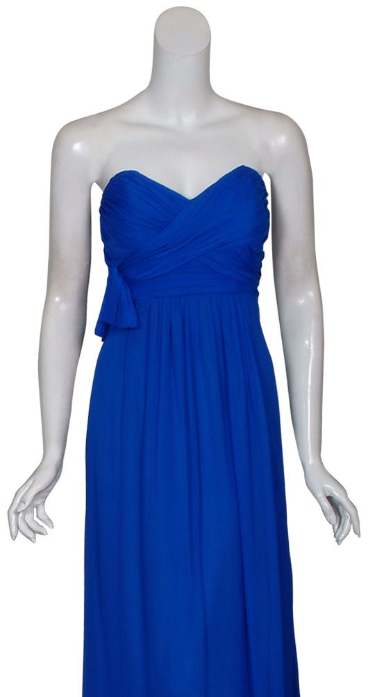 Kurt Thomas Elegant Ruched Cobalt Silk Chiffon Strapless Eve Gown