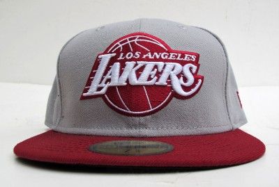 Los Angeles Lakers Grey on Burgandy All Sizes Cap Hat by New Era