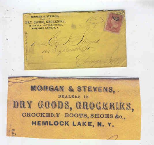 Oldhal Hemlock Lake NY 1860s Ad Cover Morgan Groceries to Chicago IL