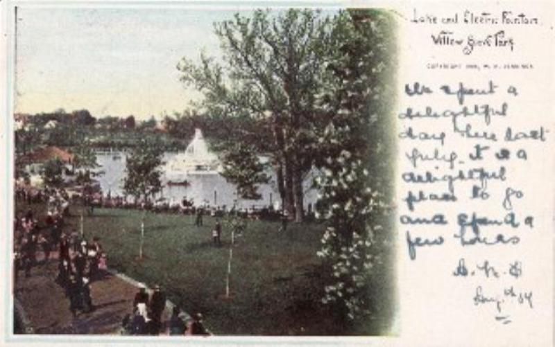 Lake Electric Fountain Willow Grove Park PA Postcard