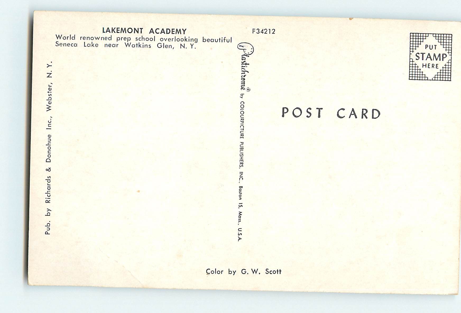 Vintage Postcard Lakemont Academy Prep School Seneca Lake Watkins Glen