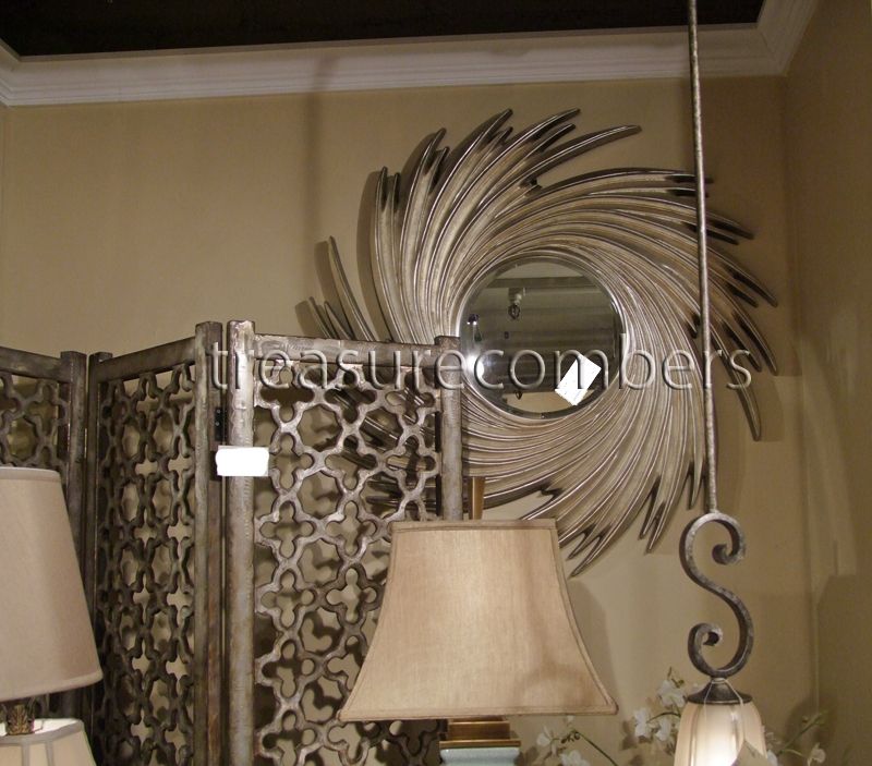 Large Round Beveled Modern Silver Cyclone Wall Mirror