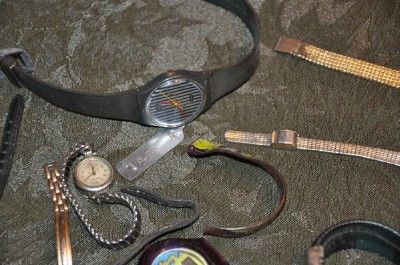 Vintage Watches Parts Bands Scrap Craft Swatch Walthem Le Claire Etc