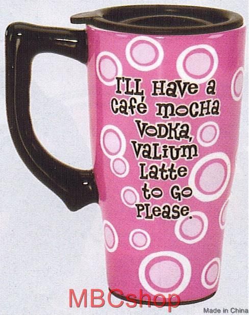 Coffee Latte Theme Ceramic Travel Mug Plastic Lid FS