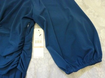 Laundry Shelli Segal Slinky Aegean Blue Ruched VNeck Empire Dress Plus