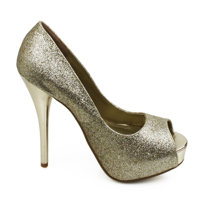 WILD DIVA LORANE 39 PEEP TOE PUMPS Champagne Glitter