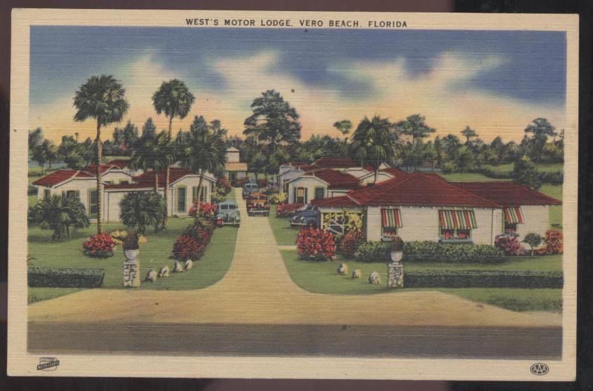Postcard Vero Beach FL Wests Motor Lodge 1930S