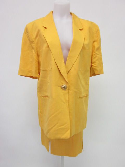 Louis Feraud Yellow Short Sleeve Blazer Skirt Suit 14