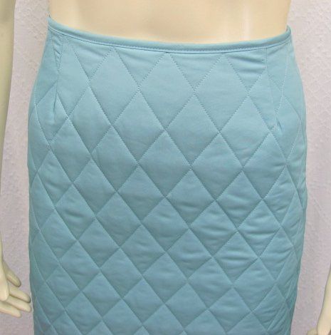 Burberry London Blue Quilted Long Straight Skirt w Plaid Lining 6