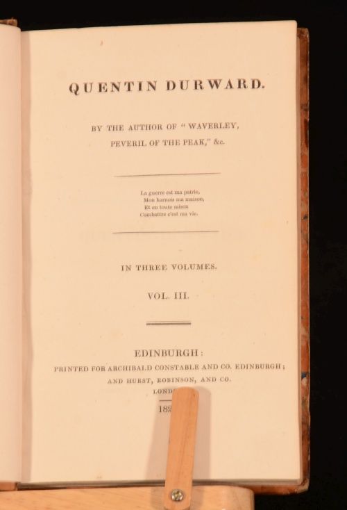 1823 3VOL Quentin Durward Walter Scott First Edition Historical Novel