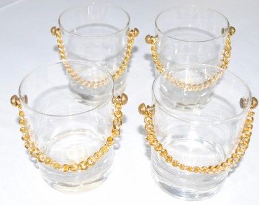 Set of 4 Unique Lowball Cocktail Glasses w Chain Alcohol Liquor