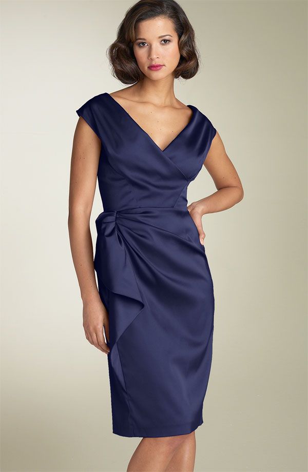 Maggy London Blue Stretch Satin Sheath Cocktail Dress 4