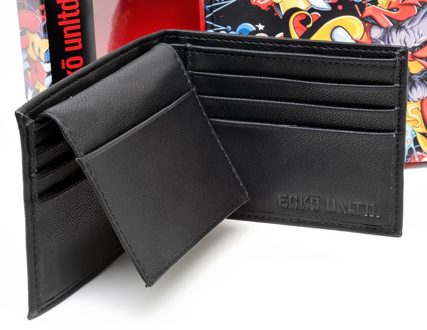 Brand New Marc Ecko Unltd Mens Black Leather Bifold Logo Wallet with
