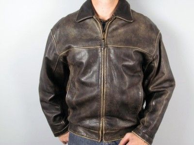 Andrew Marc Distressed Rich Leather Flight Jacket Bomber Coat Awesome