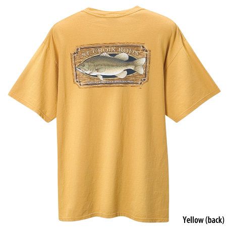 St Croix Fishing Rod Short Sleeve Tee T Shirt   Yellow SM Bass   Size