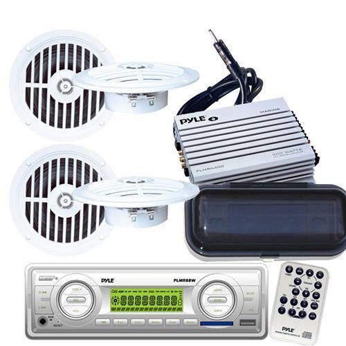 200W Marine Boat  USB AM/FM Radio 4 New Speakers & 400W Amp +Cover