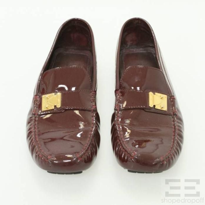 Louis Vuitton Maroon Patent Leather Driving Loafers Size 40