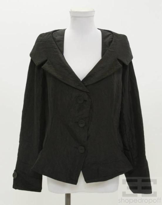 Sonja Marohn Black Crinkled Button Front Jacket Size US 10
