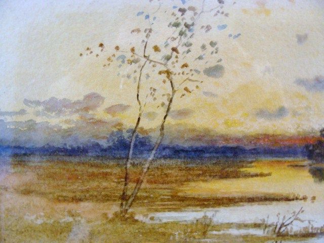 Antique Samuel Chaffee Marsh Sunset Landscape w C Painting