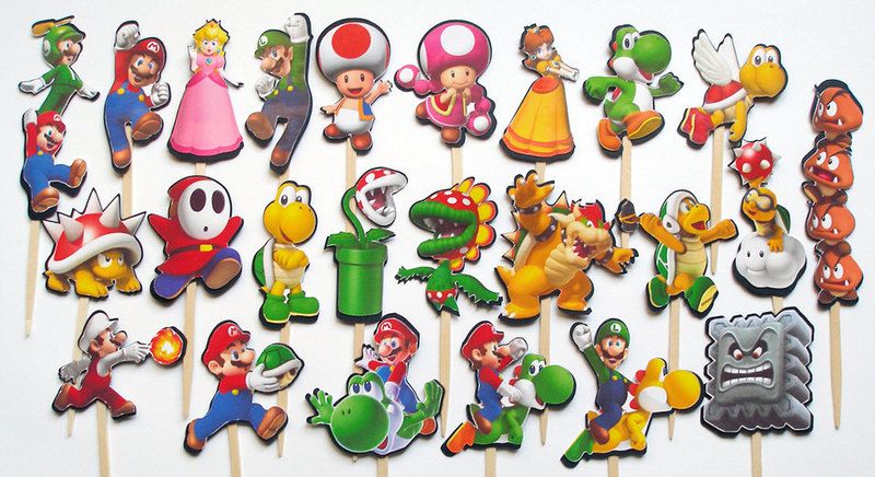Super Mario Bros Brothers Birthday Party Cupcake Cake Sticker Toppers