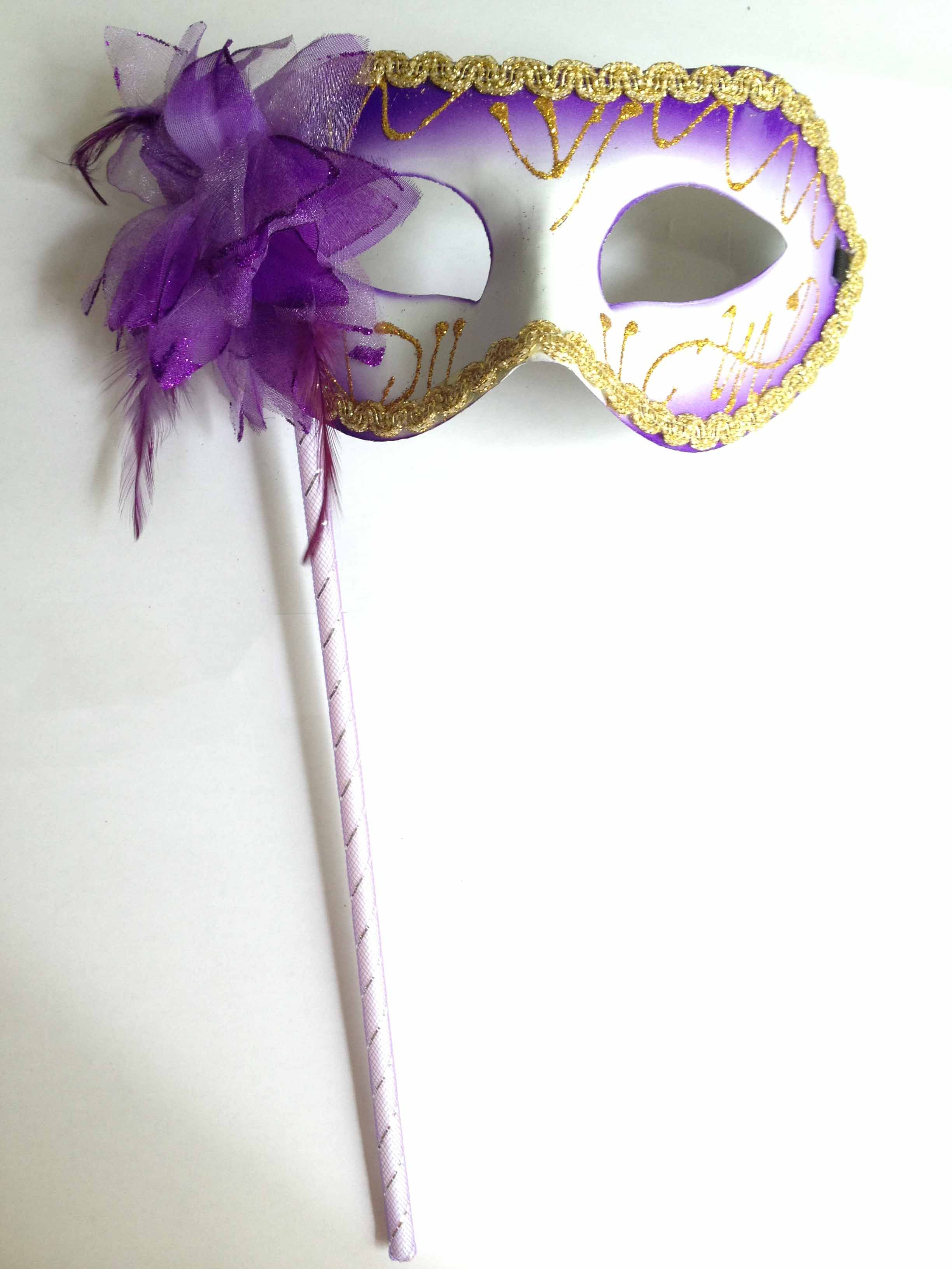 Purple Rose Venetian Mardi Gras Masquerade Halloween Hand Held Stick