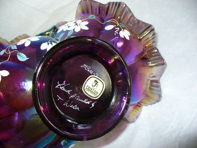 Ruffle Edge Basket Purple Opalescent Carnival HP Signed Watson