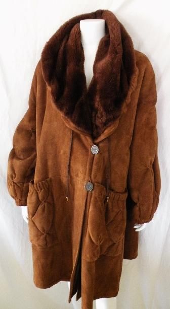 Maximilian Bloomingdales Shearling Sheepskin Suede Brown Coat L XL