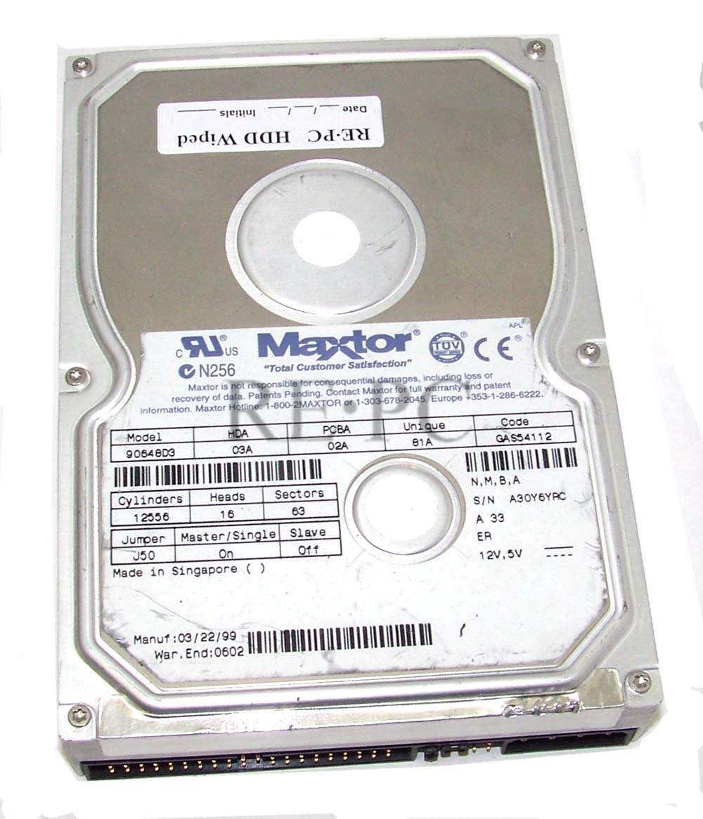 Vintage Maxtor 90648D3 6 4 GB IDE Hard Drive