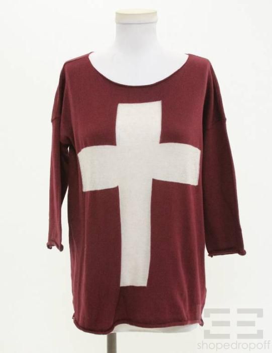 Brandy Melville Bordeaux Cotton Cross Sweater One Size New