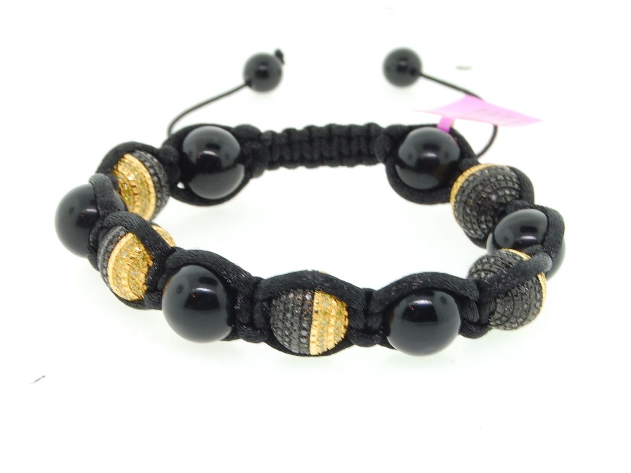 MENS BEADED SHAMBALLA 3 CT BLACK & YELLOW DIAMOND TENNIS BRACELET PAVE