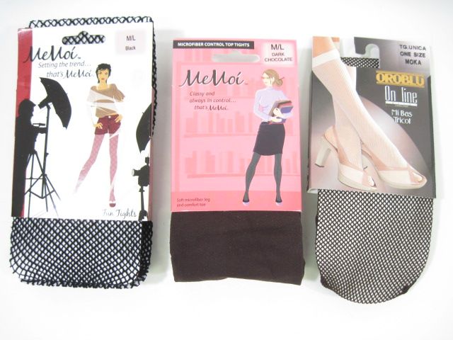 Lot 3 Memoi Brown Black Opaque Fishnet Tights M L