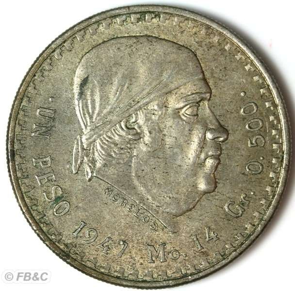 1947 Mexico Silver Peso Coin KM 456