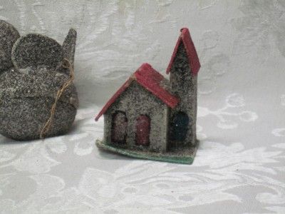 Vintage Mica Putz Christmas Tree Ornaments House Church Bird Candy