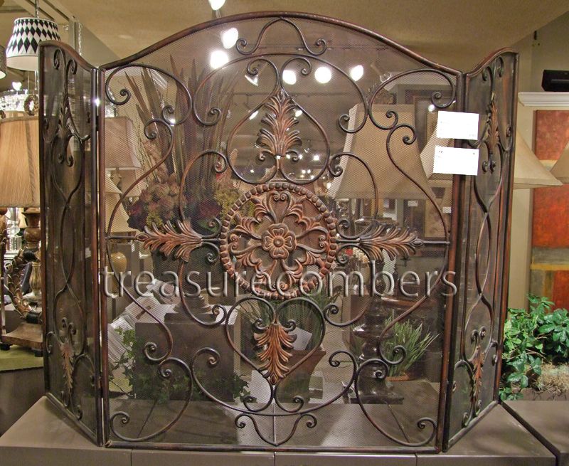 Marcel Wrought Iron Fireplace Screen 3 Panel Mesh