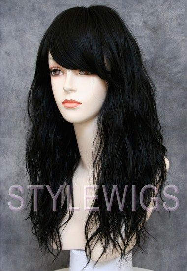 Heat Safe Long Messy Waves Wavy w Bangs Darkest Brown Wig Tibq 2