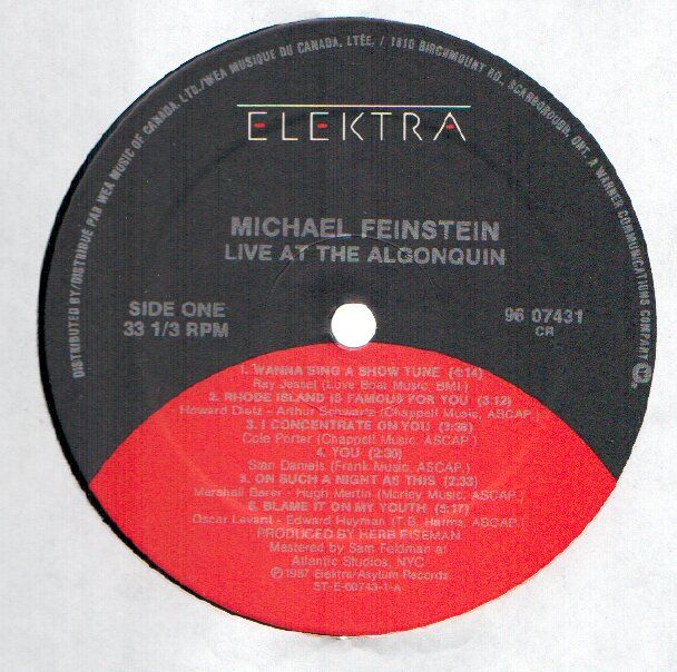 Michael Feinstein Live at The Algonquin LP VG NM CDN