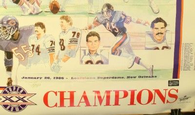 1986 Chicago Bears 22 x 34 Super Bowl XX Champions Poster Payton