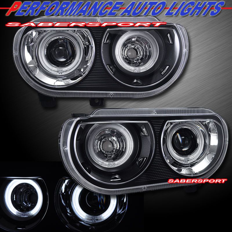 2008 2012 Dodge Challenger CCFL Halo Projector Headlights Black HID